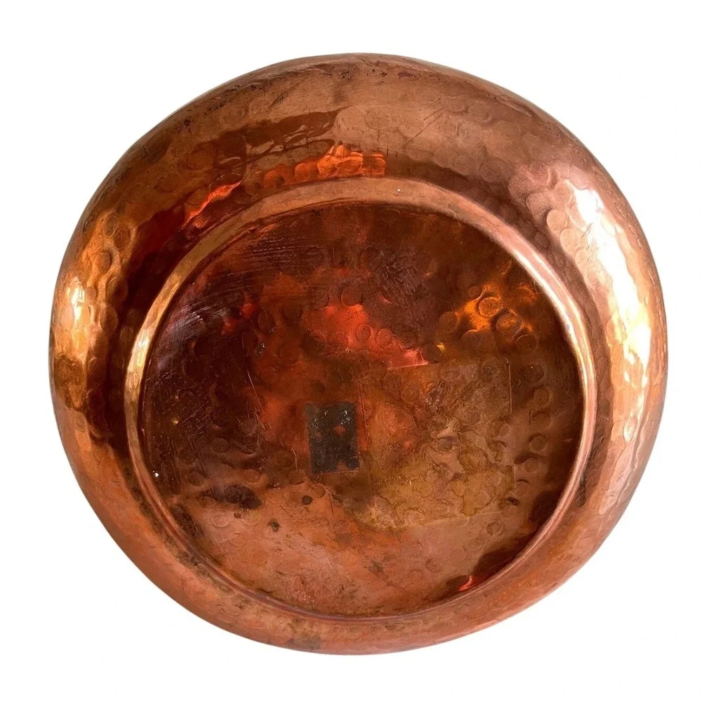 Vintage Hammered Copper Basket Brass Handle Wavy Rim Decorative Centerpiece 10in
